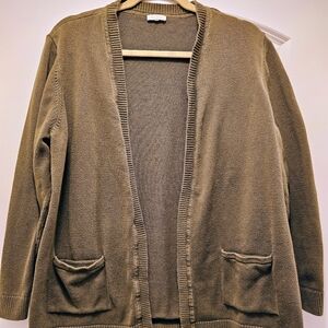 Talbots Women's Olive Green Open Front Sweater